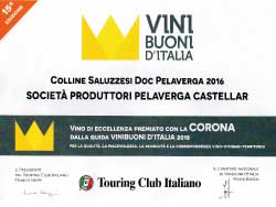 Vino Pelaverga premiato con la Corona Vini buoni d'Italia 2017